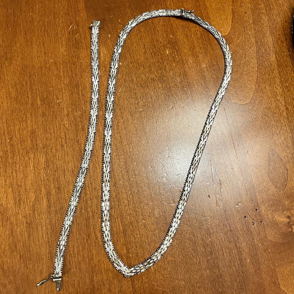 Vintage 925 Silver Chevron Necklace and Bracelet Set